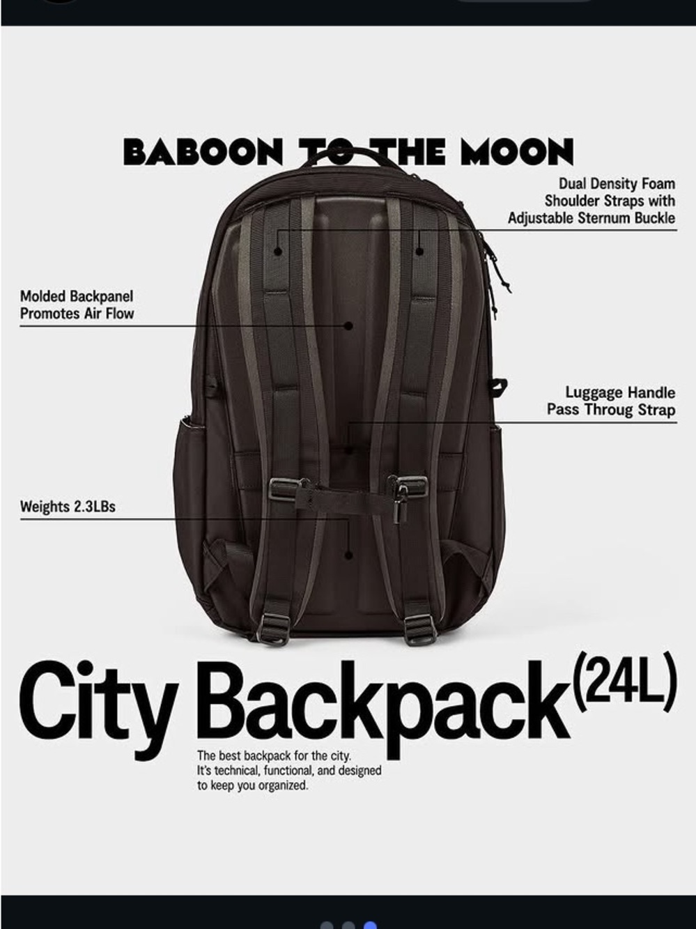 Baboon to the Moon City Backpack Commuter School Travel Work Bag - Picture 3 of 8